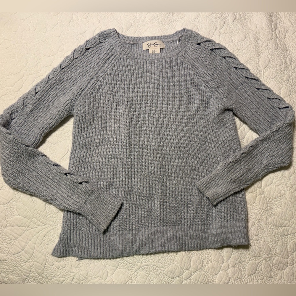 Jessica Simpson Light Gray/Blue Sweater with Braided Sleeves